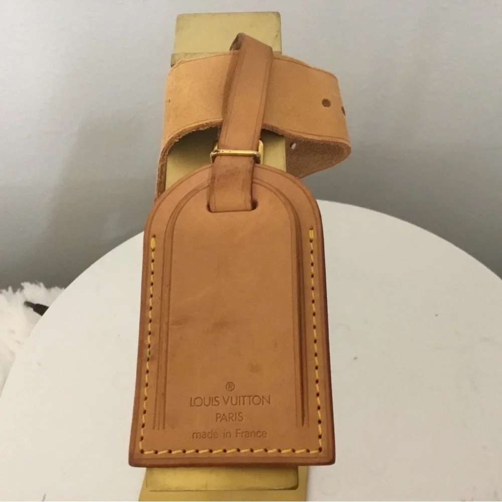 Louis Vuitton Tan Leather Luggage Tag with Gold Stitching Accent